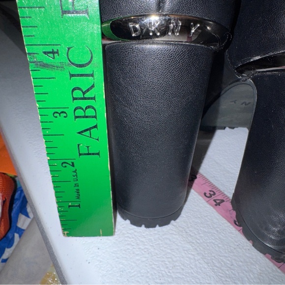 DKNY Black Lace Up High Heel Boots Womens Sz 8.5 chunky moto whimsigoth leather - Picture 9 of 10